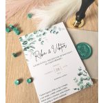 Greenery meghívó pausz papírral és viaszpecséttel