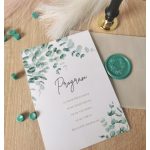 Greenery meghívó pausz papírral és viaszpecséttel